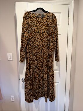 ASOS Curve Leopard Animal Print Maxi Dress with Long Sleeves
